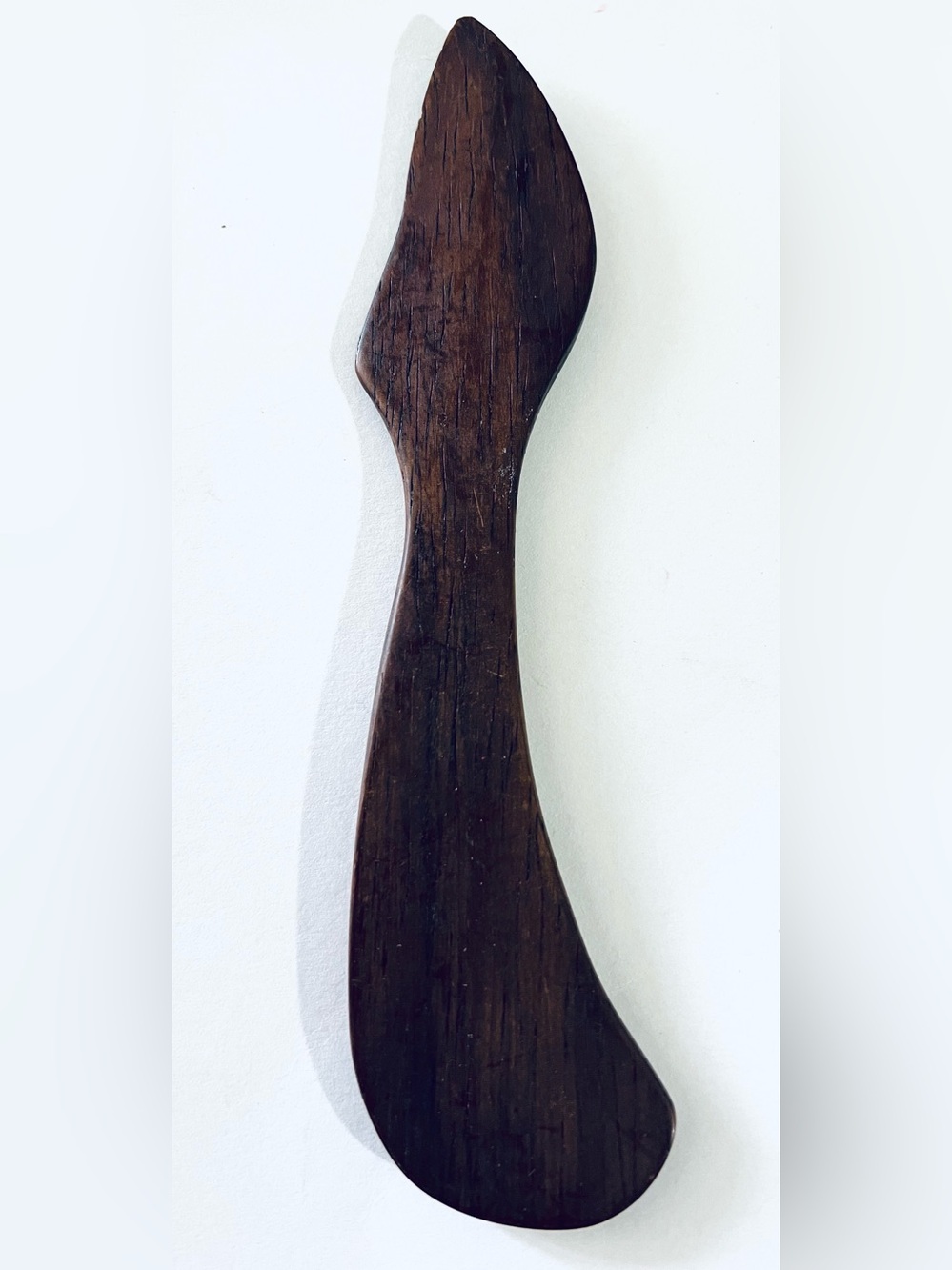 Vintage Hand Carved Wooden Spreader Butter Knife Dark Wood Rustic Kitchen 7.25”